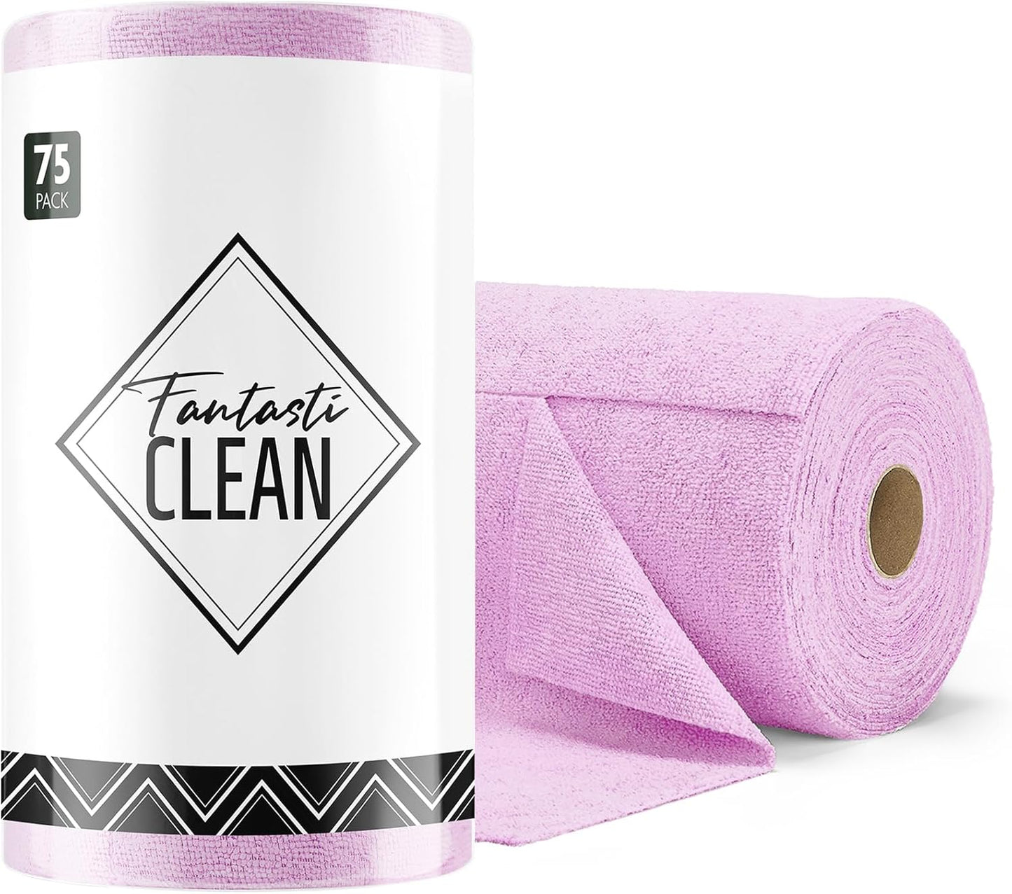 Fantasticlean Microfiber Cleaning Cloth Roll -75 Pack, Tear Away Microfiber Towels, 12" x 12", Reusable, Washable, Scratch Free, Ultra Absorbent Dishcloth for All-Around Cleaning Supplies (White)