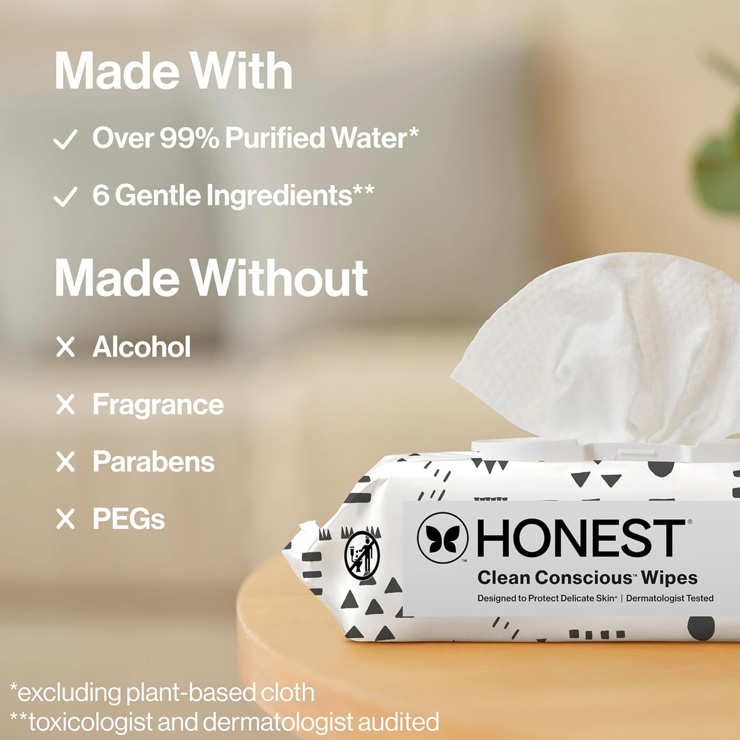 The Honest Company Hypoallergenic Multi-Use Baby Wipes for Sensitive Baby Skin, Rose Blossom, 60 Count
