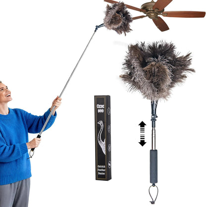 Extendable Ostrich Feather Duster, Natural Ostrich Feathers Long Handle Duster for Cleaning, 47” Soft & Fluffy Feather Duster for High Ceilings, Fans, Walls, Furniture, Home Dusting