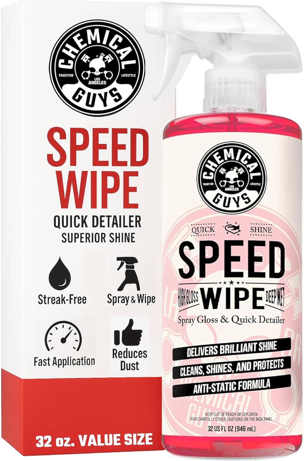 Chemical Guys Speed Wipe Quick Detailer - High Gloss, Streak-Free Shine, Detail Spray for Cars, Trucks, Motorcycles, RVs, and More, Safe on Paint, Glass, Wheels, and Trim, Cherry Scent, 16 fl oz