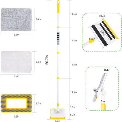 Baseboard Cleaner Tool with Long Handle,Wall Cleaner Mop with Extendable Handle 1 Stiff Bristles mop Head and 4 Reusable Cleaning Pads，Duster for Cleaning Tile Ceiling Window Skirting Board (Blue)