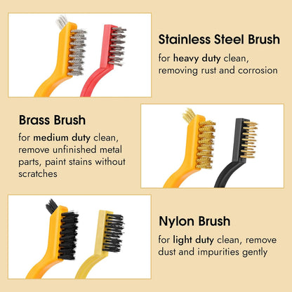 6 Pieces Wire Brushes Set, Small Metal Brass/Stainless Steel/Nylon Brushes for Cleaning Metal Rust Remover and Paint Removal