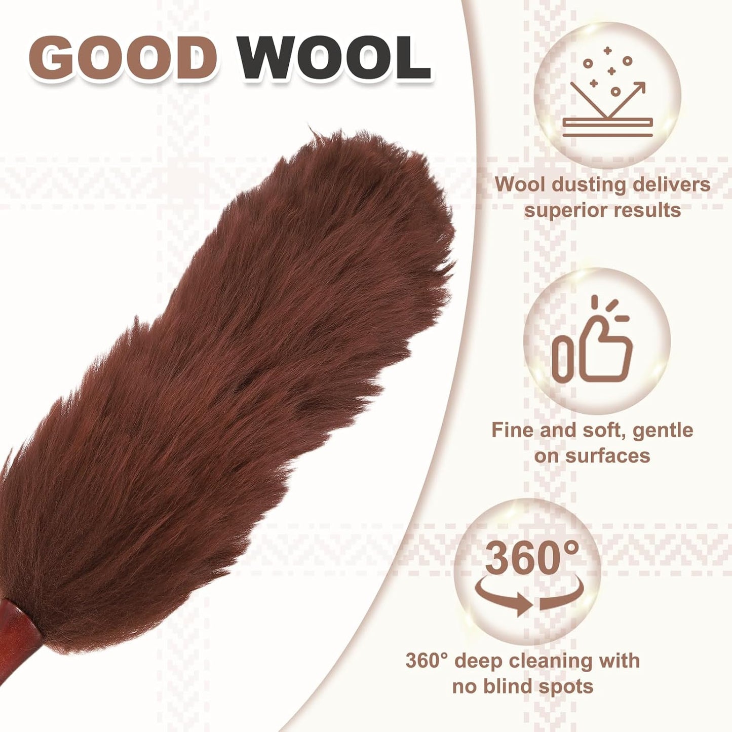 uxcell Wool Duster, 14.2" Natural Feather Cleaner Household Cleaning Duster with Solid Wooden Handle for Cleaning Fans Window Blinds Shelves Furniture, Pink