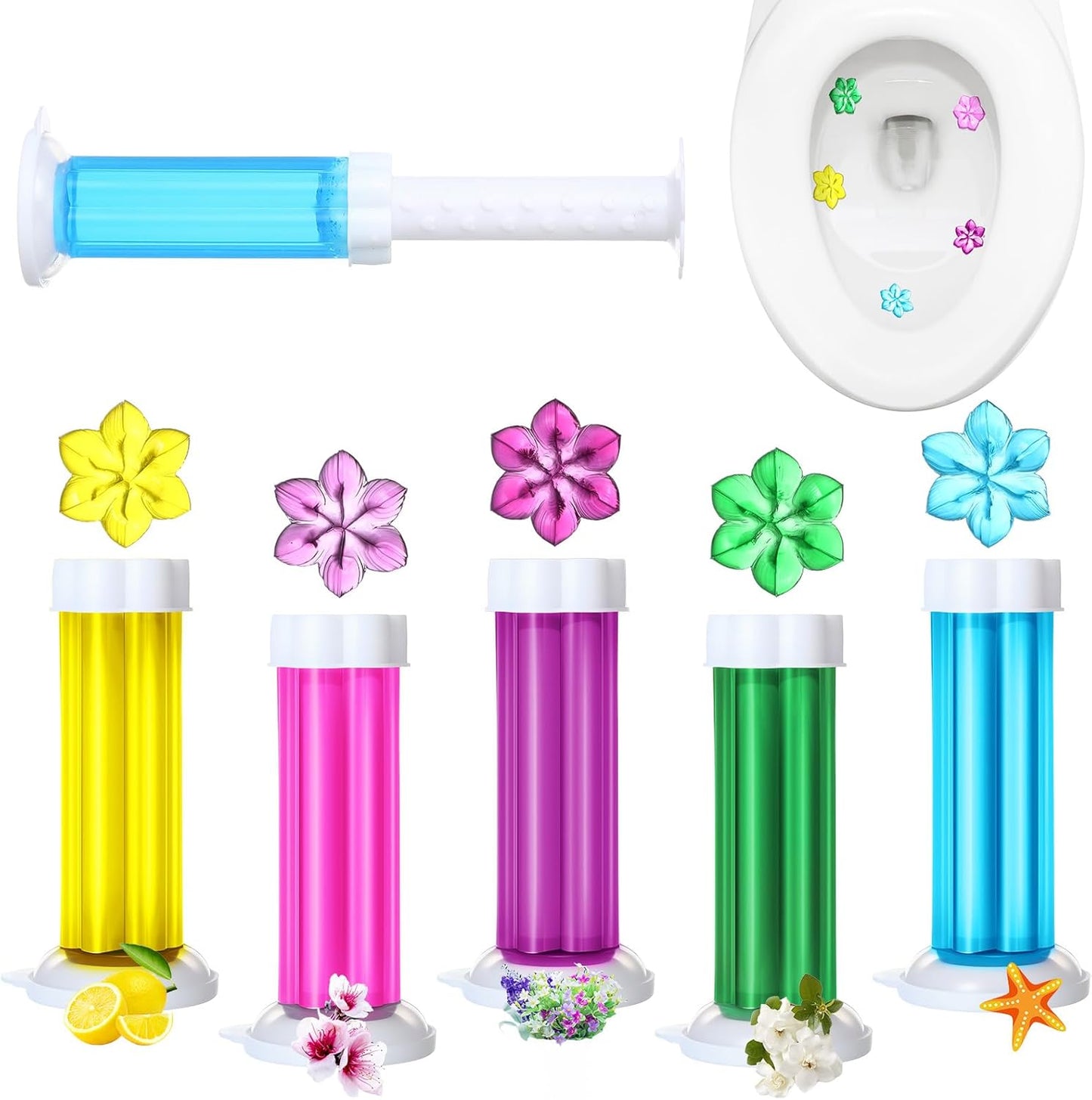6 Pcs Toilet Gels 84 Count 1 Kind Flower Stamp Bowl Gel Scent Toilet Stain Removal Cleaner Air Freshener Flower Stamps Pack for Bathtubs Bathroom