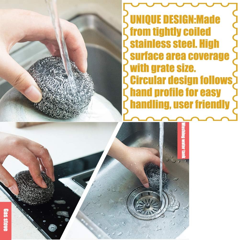 18 PCS Stainless Steel Sponges Scrubbers Cleaning Ball Utensil Scrubber Metal Scrubber Scouring Pads Ball for Pot Pan Dish Wash Cleaning for Removing Rust Dirty Cookware Cleaner with Handle (18 Pack)