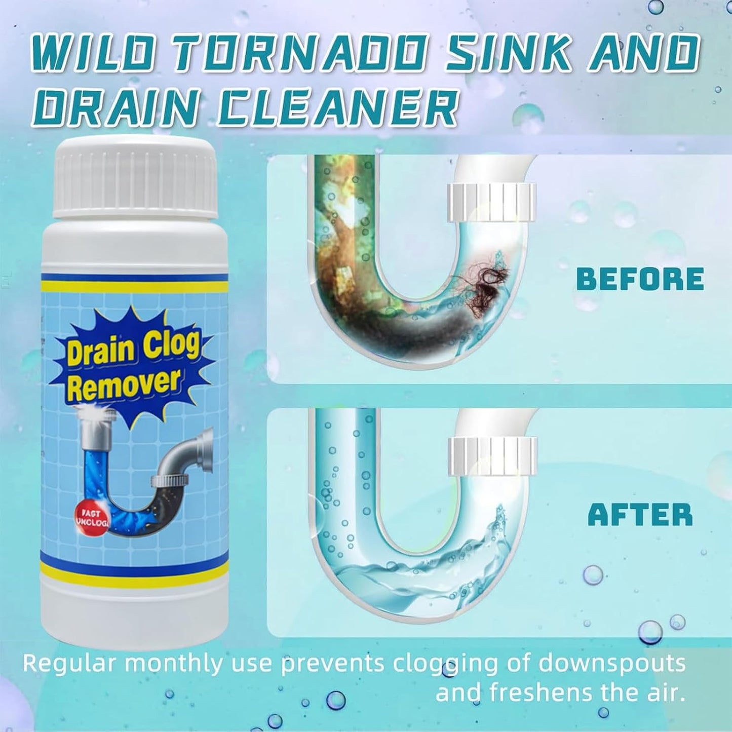 Wild Tornado Pipe Dredge, drain clog remover，Powerful Sink and Drain Cleaner, Fast Foaming for Kitchen and Pipes Cleaning Tool（4pcs）