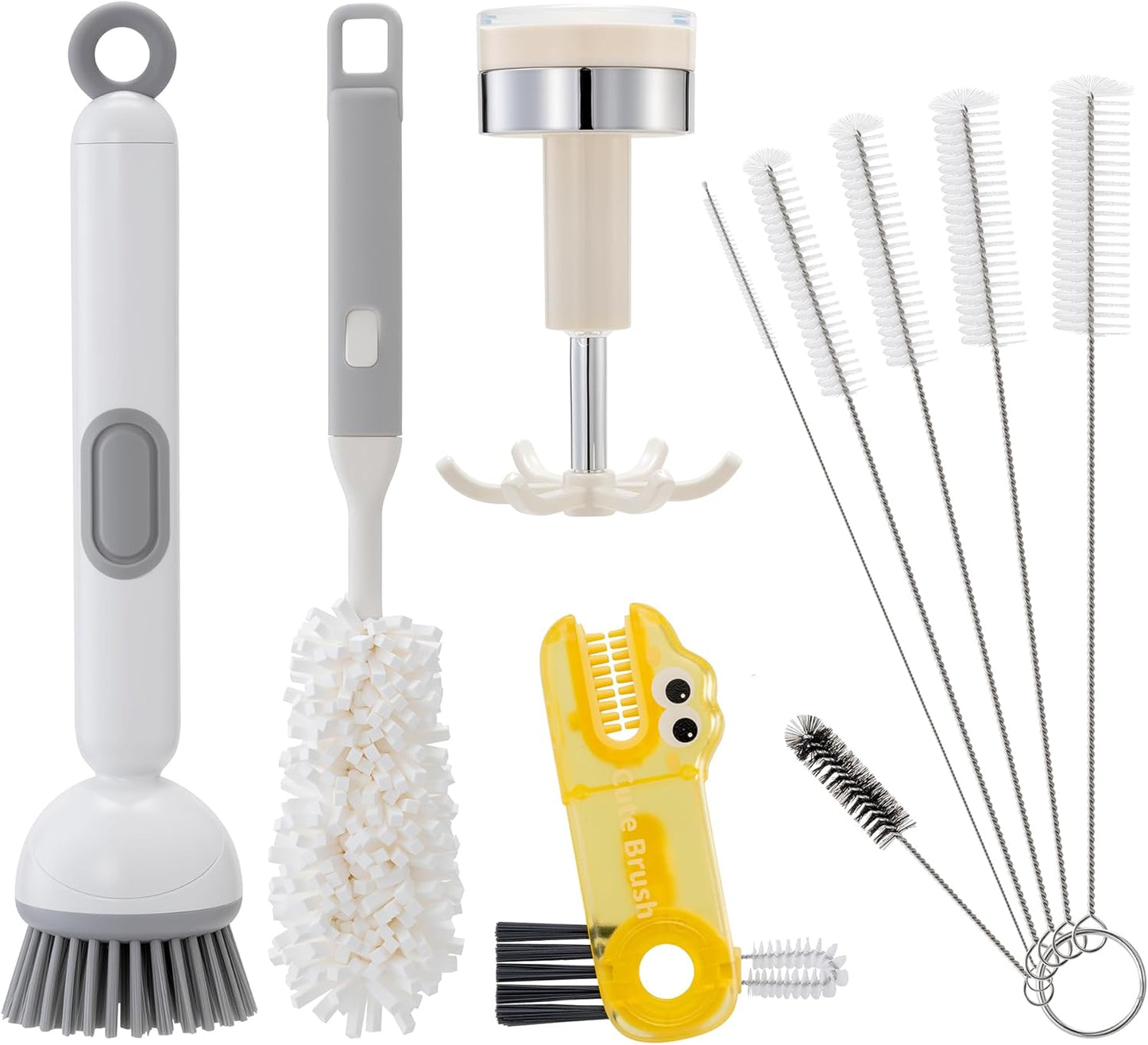 Five-Piece Bottle Brush Cleaning Set Includes 4 Straw Cleaning Brushes and 1 Cup Brush with Detachable Long Handle. Suitable for Cleaning Straws, Glasses, and Water Cups.