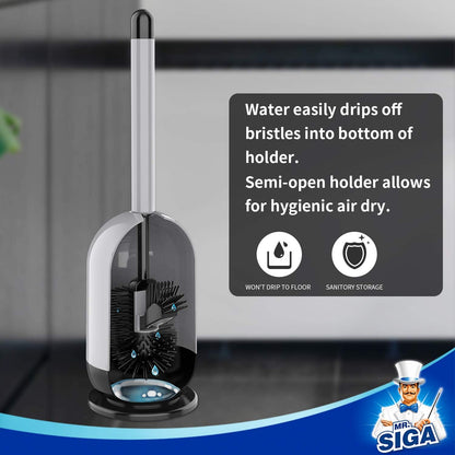 MR.SIGA Soft Bristle Toilet Brush with Holder, Gray & Black, 1Pack