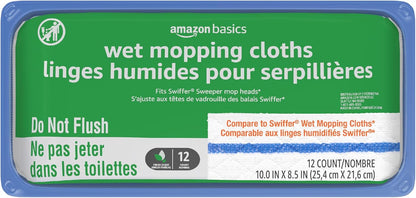 Amazon Basics Wet Mopping Cloth Refills, Floor Cleaning, Fresh Scent, 12 Count (Fits Swiffer Sweeper Mop Heads)