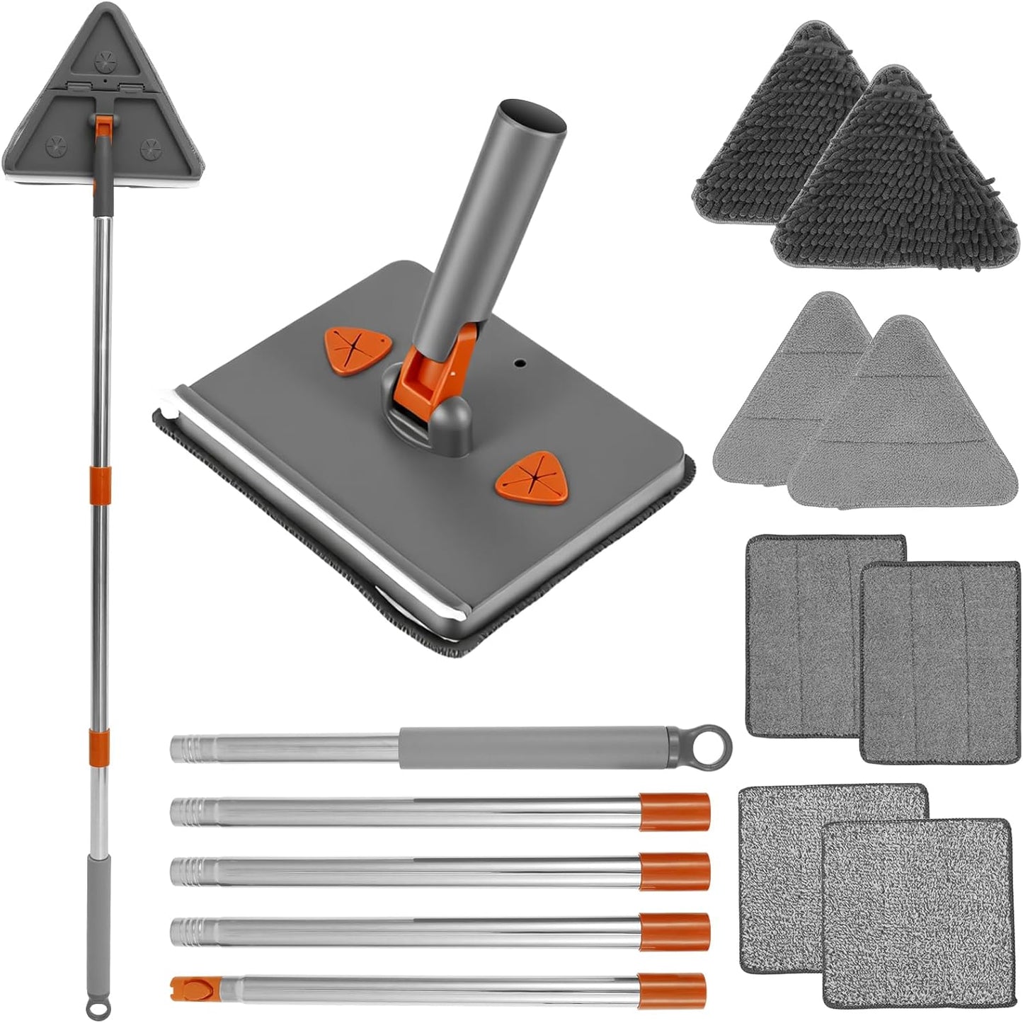 Baseboard Cleaner Tool with Handle,Folding Wall Mop with 79" Extension Pole, Swivel Wall Cleaner Mop with Squeegee, 8 Reusable Pads for Baseboard, Wall, Ceiling, Window, Floor, Furniture