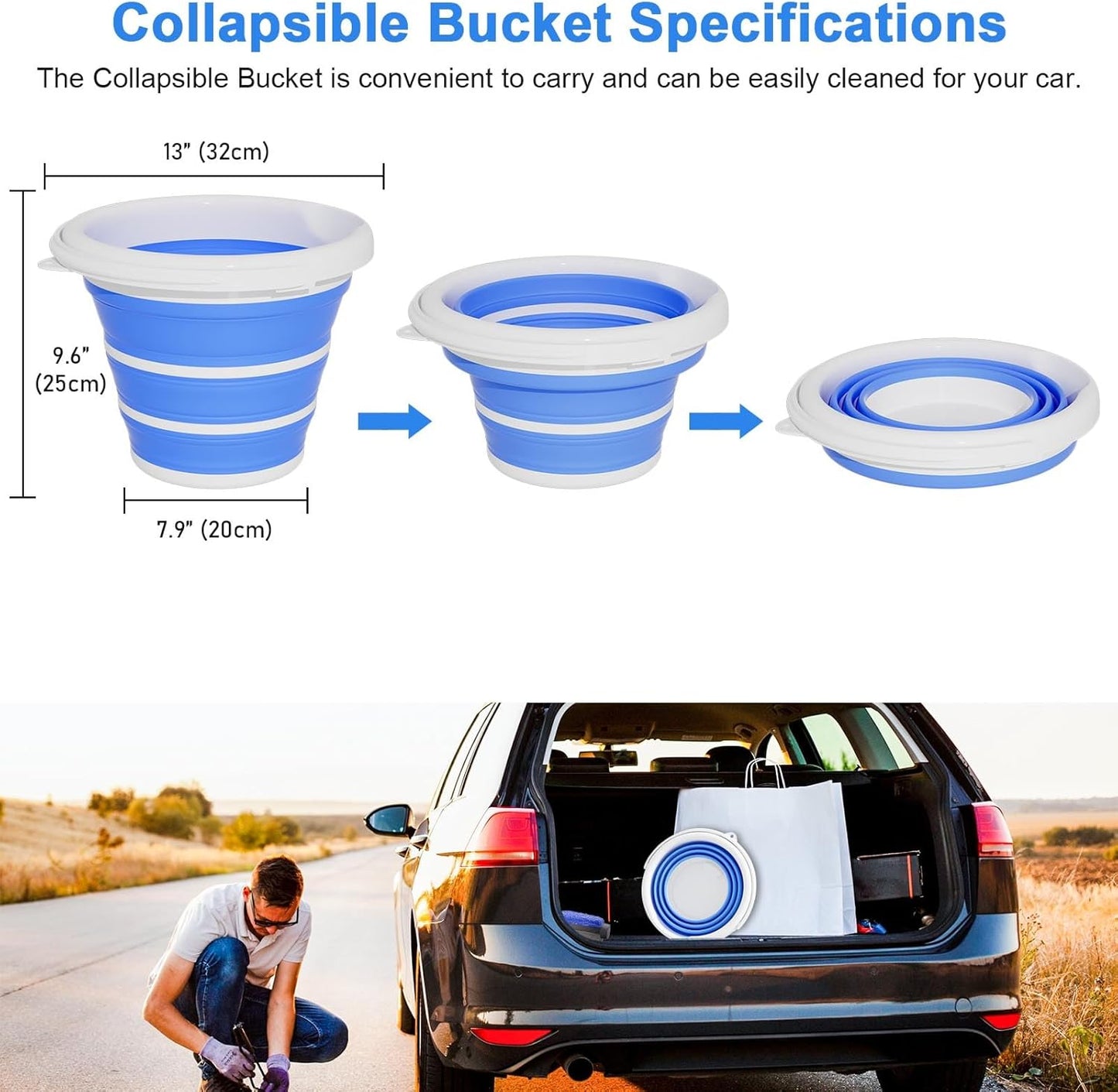 Collapsible Wash Bucket with Microfiber Mitt, 10L (2.6 Gallon) Portable Collapsiblle Buckett with Handle for Car Wash Household Cleaning, Multiuse Collapsibles Water Bucket and Car wash mitt - Grey