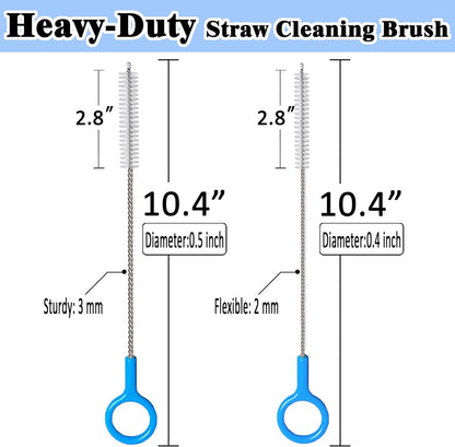 Heavy-Duty Straw Cleaner Brush, 2 Pcs Flexible Straw Brush Set,Reusable Straws Cleaning Brush with Stainless Steel and Nylon Bristles for Baby Bottles,Stanley Cup.