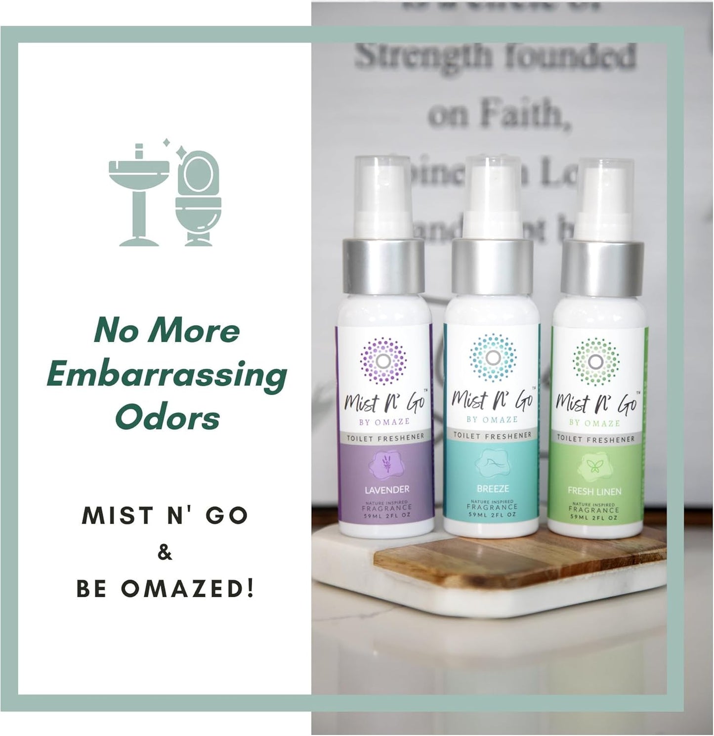 Mist N’ Go by Omaze Travel Bathroom Spray for Toilet Spray Odor Eliminator - Travel Toilet Spray for Bathroom Air Freshener Spray for Bathroom Deodorizer - Clean Mix, Travel Size (1oz x2)