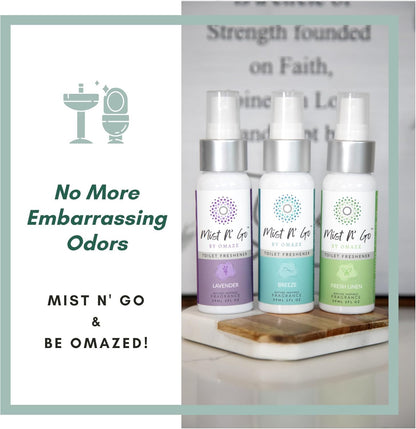 Mist N’ Go by Omaze Travel Bathroom Spray for Toilet Spray Odor Eliminator - Travel Toilet Spray for Bathroom Air Freshener Spray for Bathroom Deodorizer - Clean Mix, Travel Size (1oz x2)