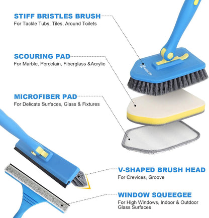 KOKSI Cleaning Brush for Bathroom Kitchen Bathtub Toilet Cleaner All Purpose Shower Sponge Scrubbing Brush with Ergonomic Handle