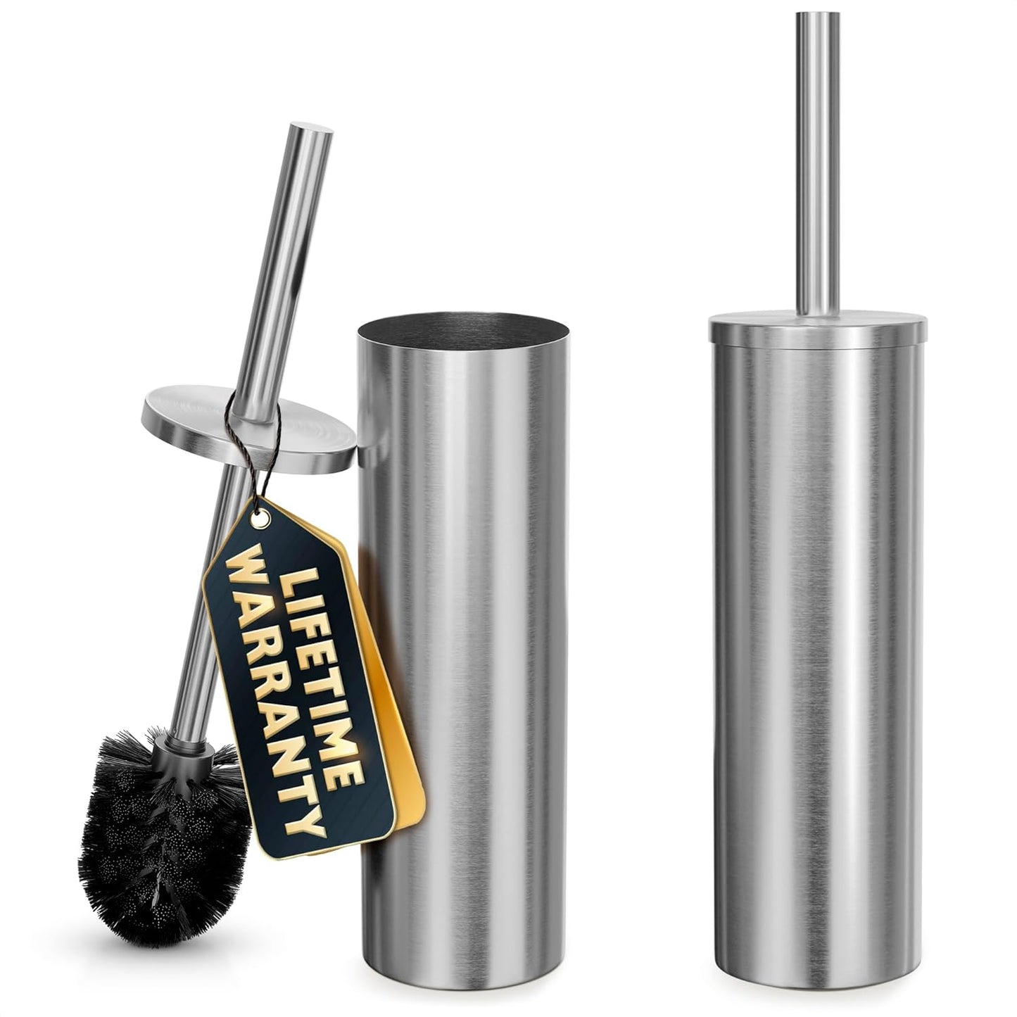 Stylish Stainless Steel Toilet Brush and Holder Set - Silver Toilet Bowl Brush and Holder with Splash Cover, Sturdy Bristles, Corrosion & Scratch Resistant - Elegant Design, Effective Deep Cleaning