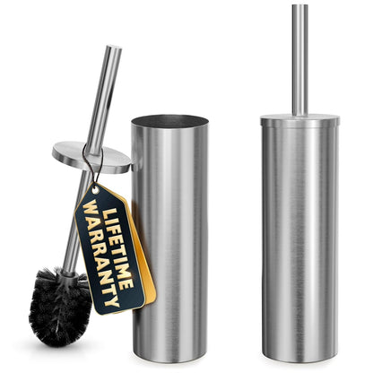 Stylish Stainless Steel Toilet Brush and Holder Set - Silver Toilet Bowl Brush and Holder with Splash Cover, Sturdy Bristles, Corrosion & Scratch Resistant - Elegant Design, Effective Deep Cleaning