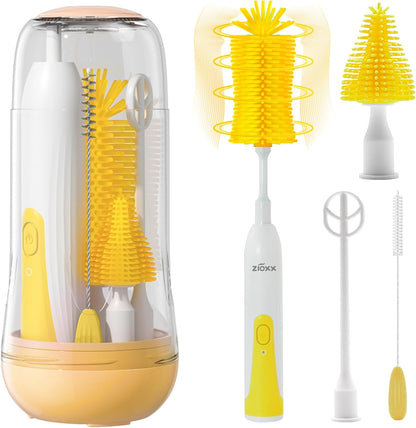 Electric Bottle Brush Cleaner, Portable Electric Baby Bottle Brush Cleaner for Travel, Rechargable Travel Bottle Cleaner Kit with Nipple & Straw Brush, Perfect Mom Essentials After Birth Gift, Green