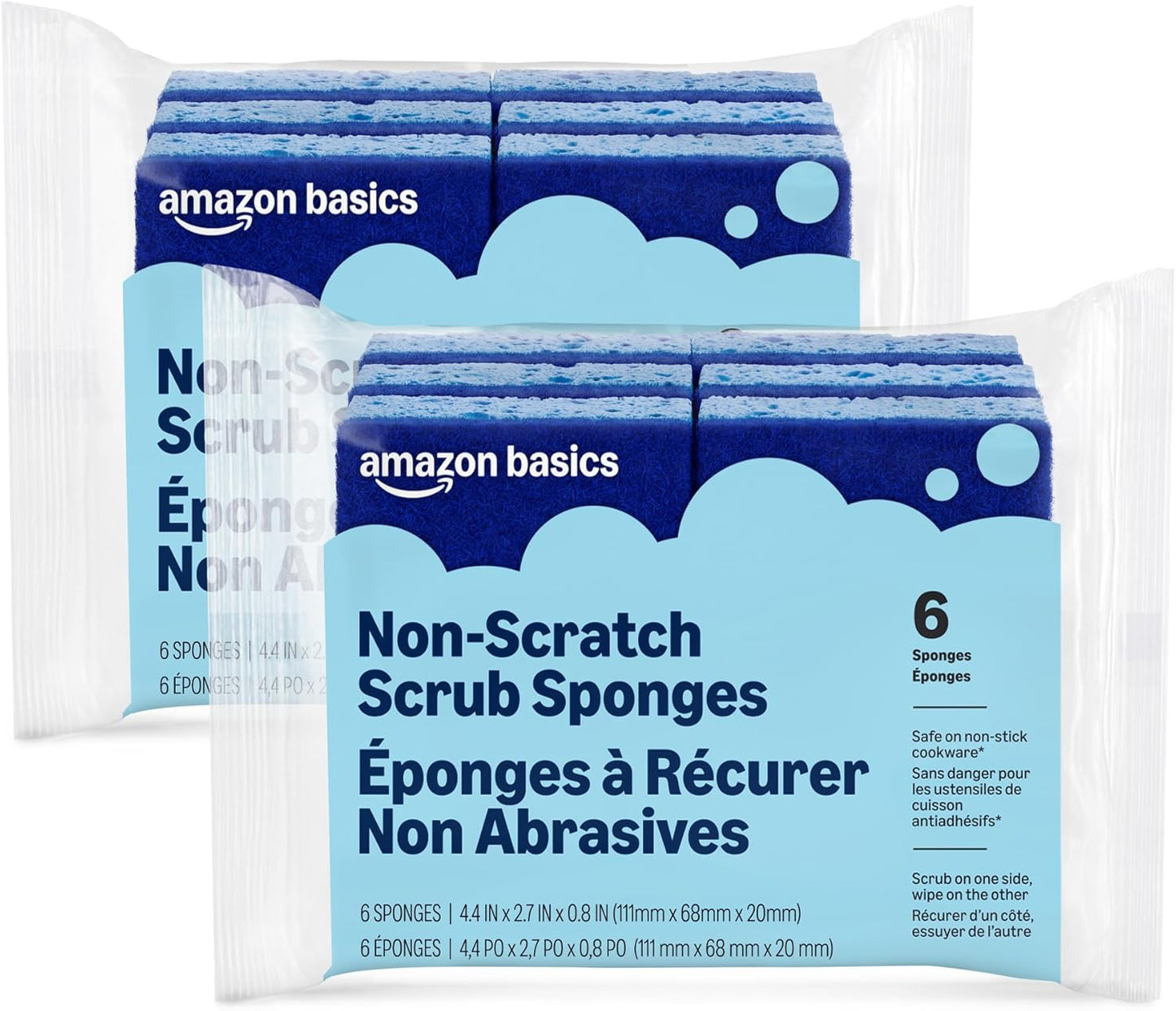Amazon Basics Heavy Duty Dual-Sided Scrub Sponges, Reusable, 4.4 x 2.7 x 0.8 in, Yellow/Green, 6-Pack