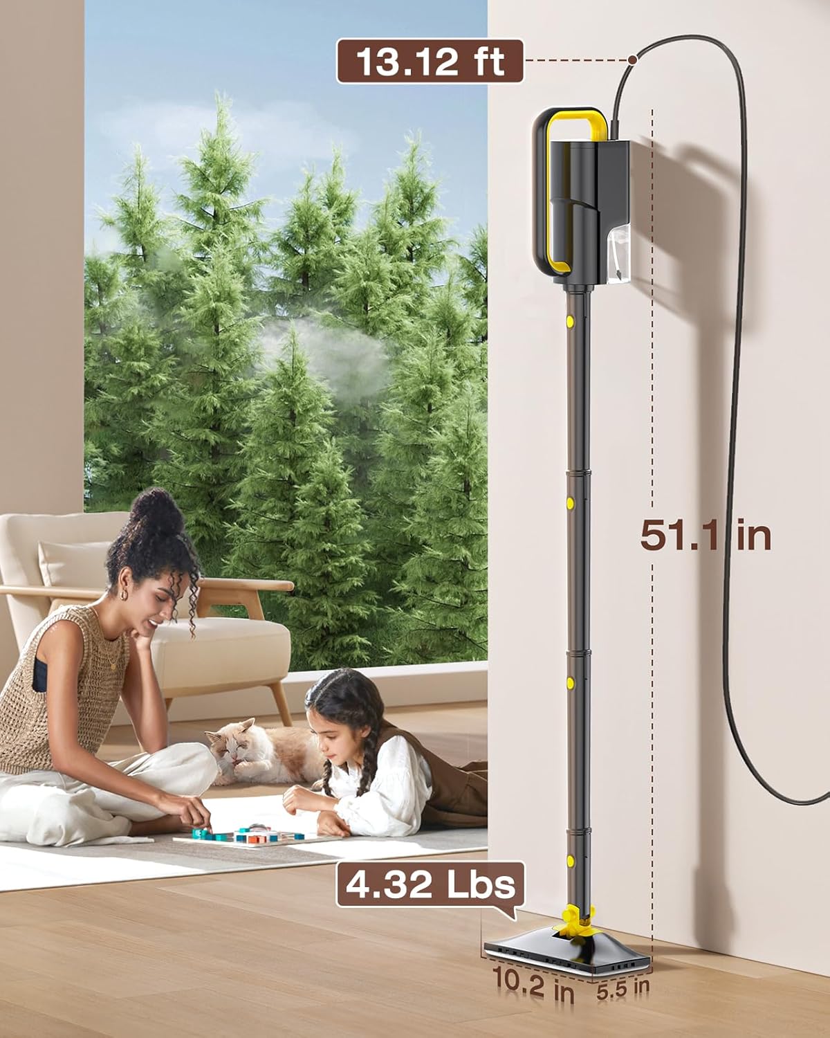 10-in-1 Steam Mop with Detachable Handheld Steamer, 350ml Tank, 10s Heat-Up, 248°F Steam Cleaner, 3-Level Control and Swivel Head for Floors, Carpets, Tiles, BBQ grill Multi-Surface Clean White