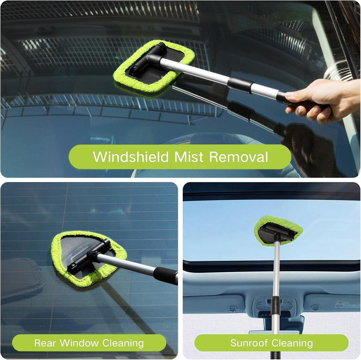 Qydipclin 11pcs Windshield Cleaner Tool, Car Window Cleaning Wash Kit with 6 Reusable Microfiber Pads 2 Spray Bottles and Extendable Handles Auto Glass Wiper Kit, Blue