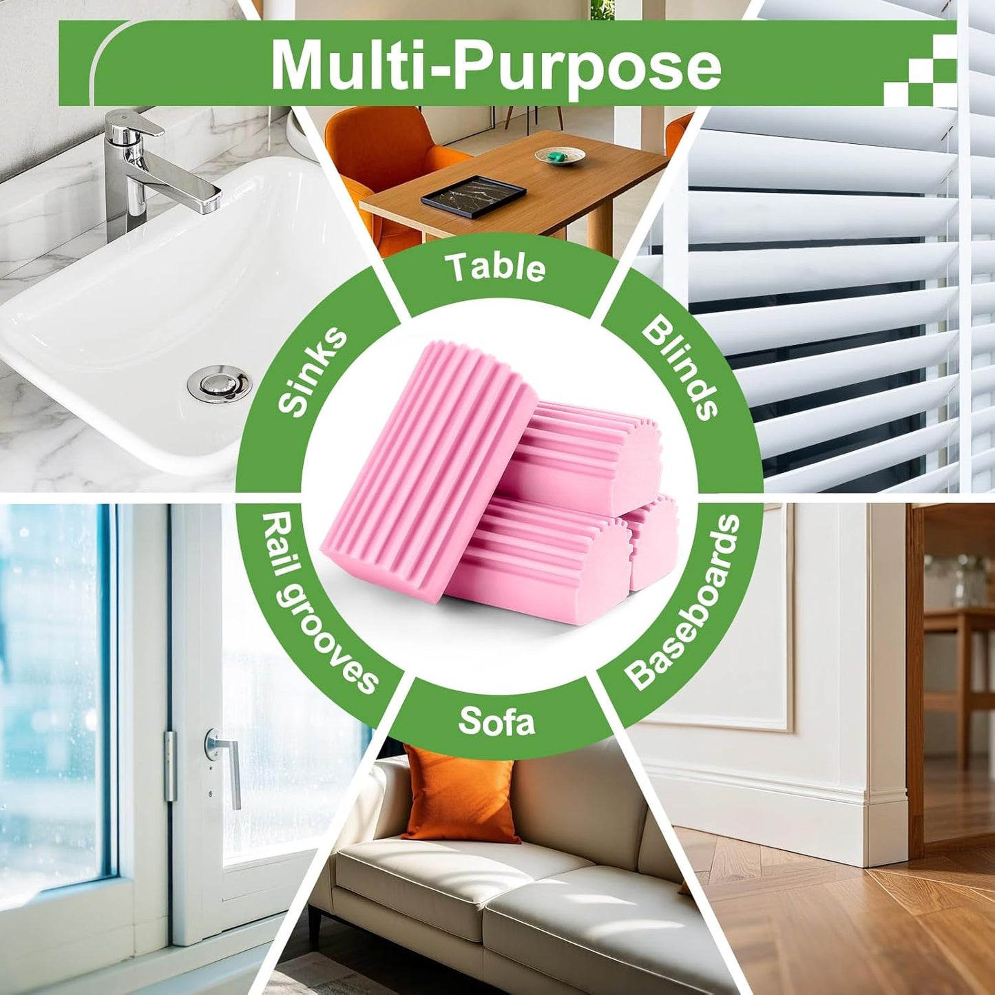 Jeymei 4-Pack Damp Clean Duster Sponge,Gray Damp Dusting Sponge,Duster Baseboard Cleaner Sponge with Ridges,Reusable Wet Duster Sponge,Household Cleaning Sponges for Blinds,Window Track Grooves