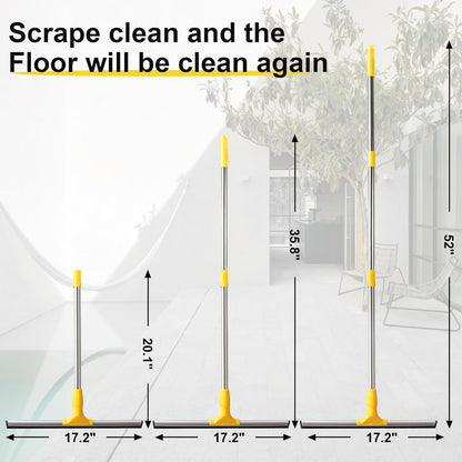 17.2"Professional Floor Scrubber Shower Squeegee,Rubber Silicone Broom with Long Stainless Steel Handle for Kitchen, Swimming Pool, Concrete Floors,Shower Tiles,Garages,Windows,Glass,Pet Hair Removal