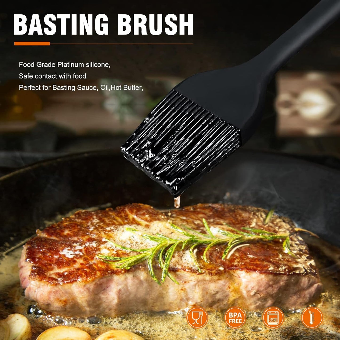 Walfos Silicone Basting Pastry Brush, Heat Resistant Pastry Brush Set, Strong Steel Core and One-Pieces Design, Perfect for BBQ Grill Baking Kitchen Cooking, BPA Free and Dishwasher Safe, 2 Pcs (Blue)