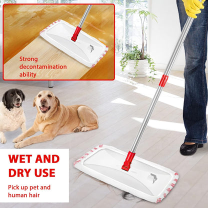 MASTERTOP Microfibre Flat Mop, Extended Wet Dry Large Floor Mop with 5 Reusable Pads & Telescopic Handle, Dust Mops for Laminate Wooden Hard Floor Vinyl Tile Floors Cleaning - Send 1 Cleaning Scraper
