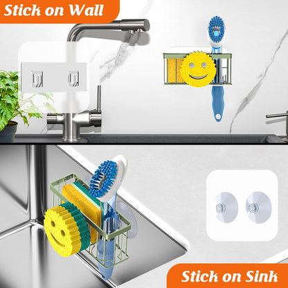 MURLONG Sponge Holder Smiley Face, Sink Caddy for kitchen Sink, Kitchen Organizer Sponge Holder with 2 PCS Suction Cups/1 PCS Adhesive Strips, Designed for Sponge, Soap, Dish brush, Scrubber-Black