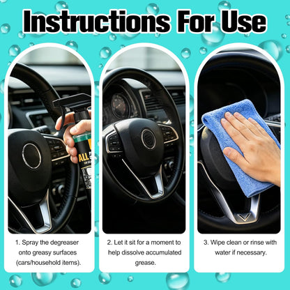 2Pcs All Purpose Degreaser for Car and House, Heavy-Duty Cleaning Spray For Car Interior and Exterior, Quick Stain Removal for Kitchen, Countertops, Appliances, Walls and Floor Surfaces, 120ml/4fl.oz