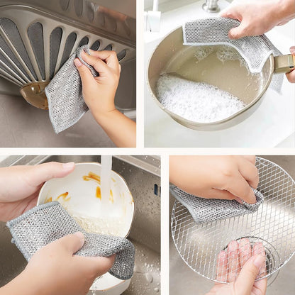 GLOCALL Multipurpose Wire Dishwashing Rags for Wet and Dry, 2024 New Non-Scratch Wire Dishcloth Scrubbing Wire Dishwashing Rag, Reusable Metal Wire Dishwashing Cloth for Home Kitchen Cooktop (10)