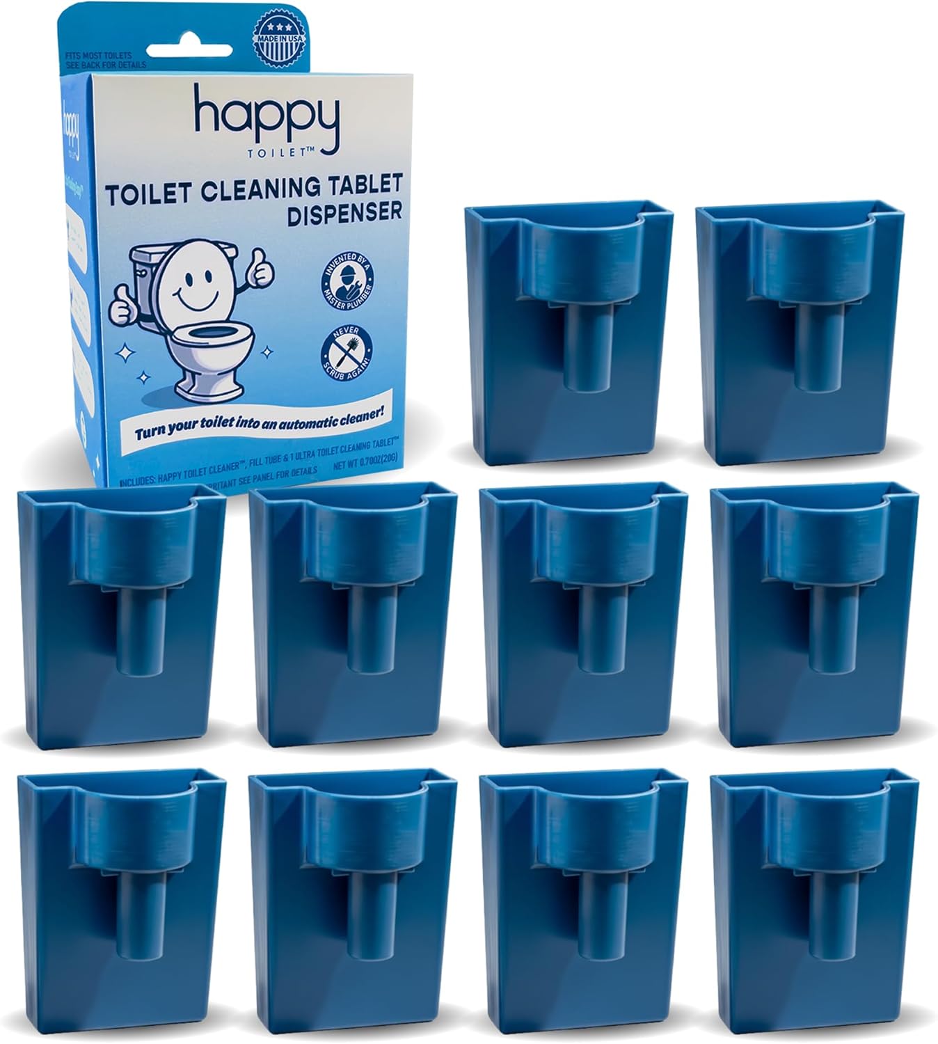 Happy Toilet Cleaner Automatic Toilet Bowl Cleaner - Easy to Install Toilet Tablet Holder - Self-Cleaning Toilet System, Deep Clean with Every Flush - Made in the USA