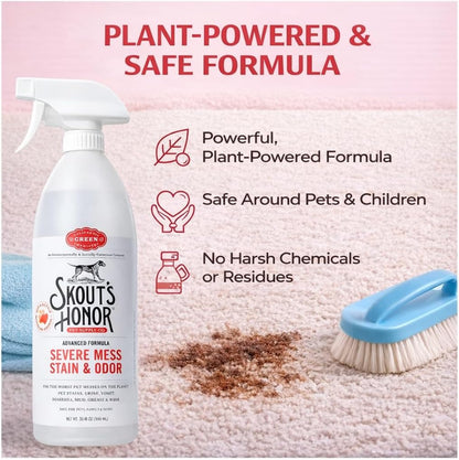 SKOUT'S HONOR Severe Mess Stain & Odor Eliminator, Powerful Stain Remover and Carpet Cleaner for Tough Dog Messes, Eco-Friendly Carpet Deodorizer, Cleaning Spray and Poop Spray, 35 oz