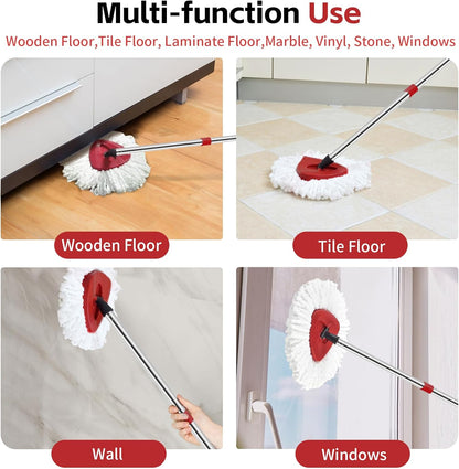Spin Mop Replacement Mop Compatible with O Cedar 1 Tank System, 2 Microfiber Mop Heads Replacements, 58" Mop Replace Handle, 1 Scrub Brush Attachment and 1 Mop Base for Ocedar EasyWring Spin Mop