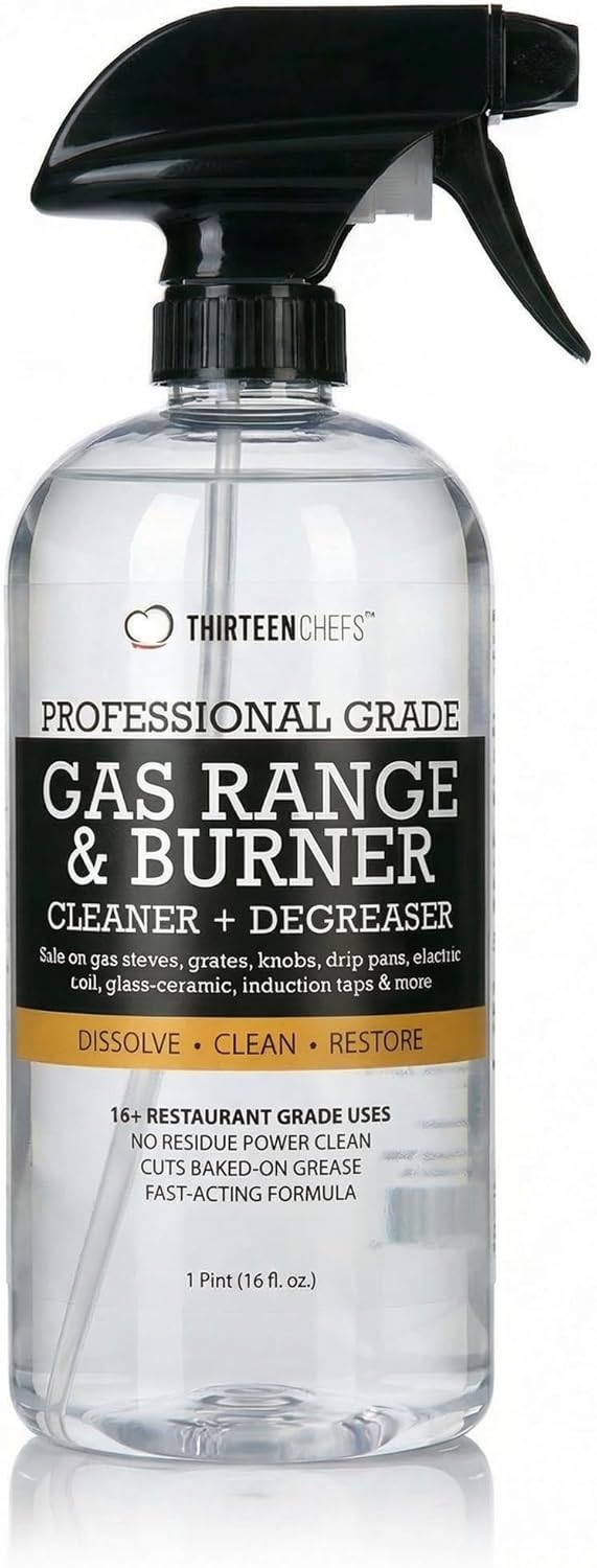 Thirteen Chefs Gas Range Cleaner and Degreaser - Stove Grates, Oven Glass Doors, Grills – Cuts Through Baked on Food (32oz)