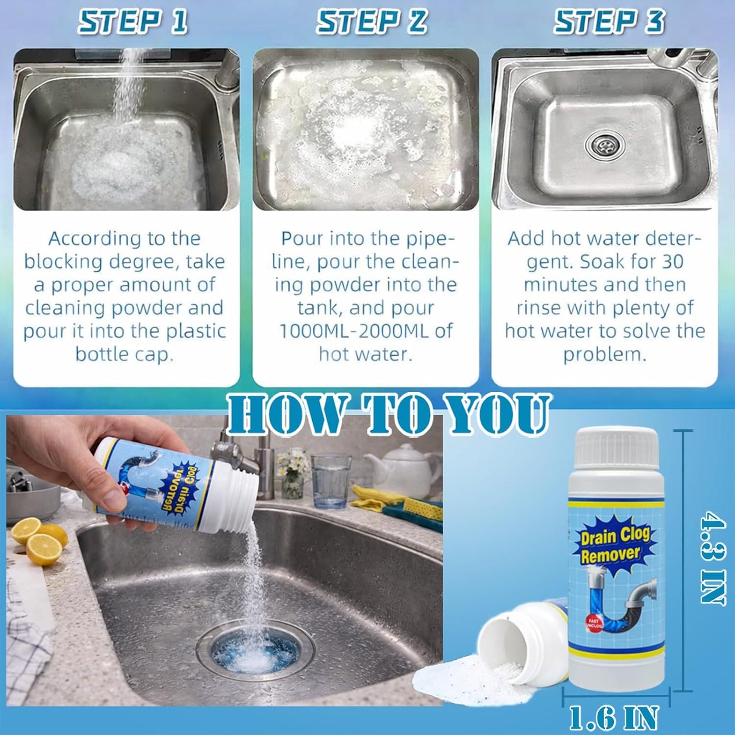 Wild Tornado Pipe Dredge, drain clog remover，Powerful Sink and Drain Cleaner, Fast Foaming for Kitchen and Pipes Cleaning Tool（4pcs）