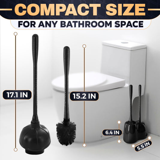 Toilet Brush and Holder Set - Silicone Toilet Brush Cleaner with Dark Grey Holder Base, Compact Accessory for Small Spaces - Easy to Place & Simple to Store After Use, Plastic Bathroom Cleaning Tool