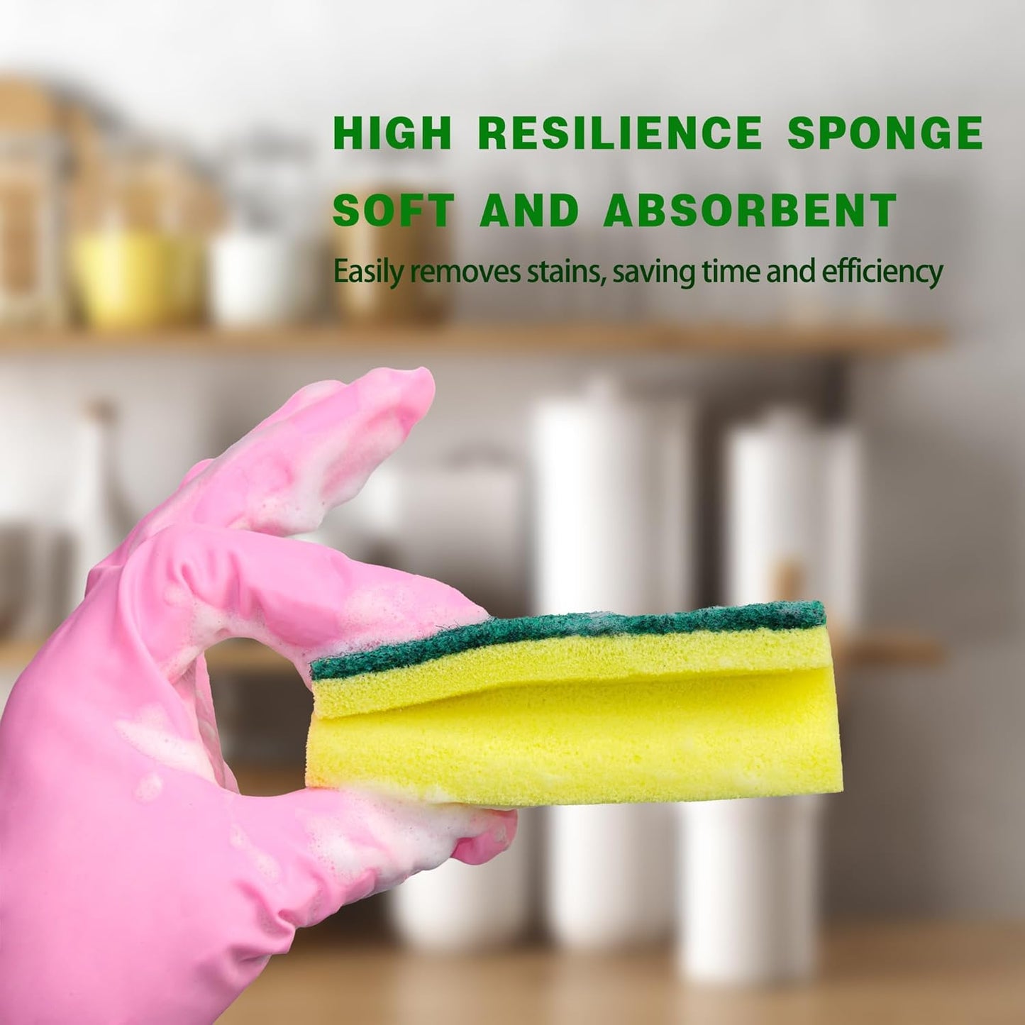 Sponges, Eco Non-Scratch Scrub Pads, Dish Scrubber for Cleaning Kitchen and Dish Cleaning,12 Scrubbing Sponges+ Draining Rack