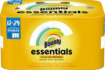 Bounty Essentials Select-A-Size Paper Towels, 6 Double Rolls, White, 108 Sheets Per Roll