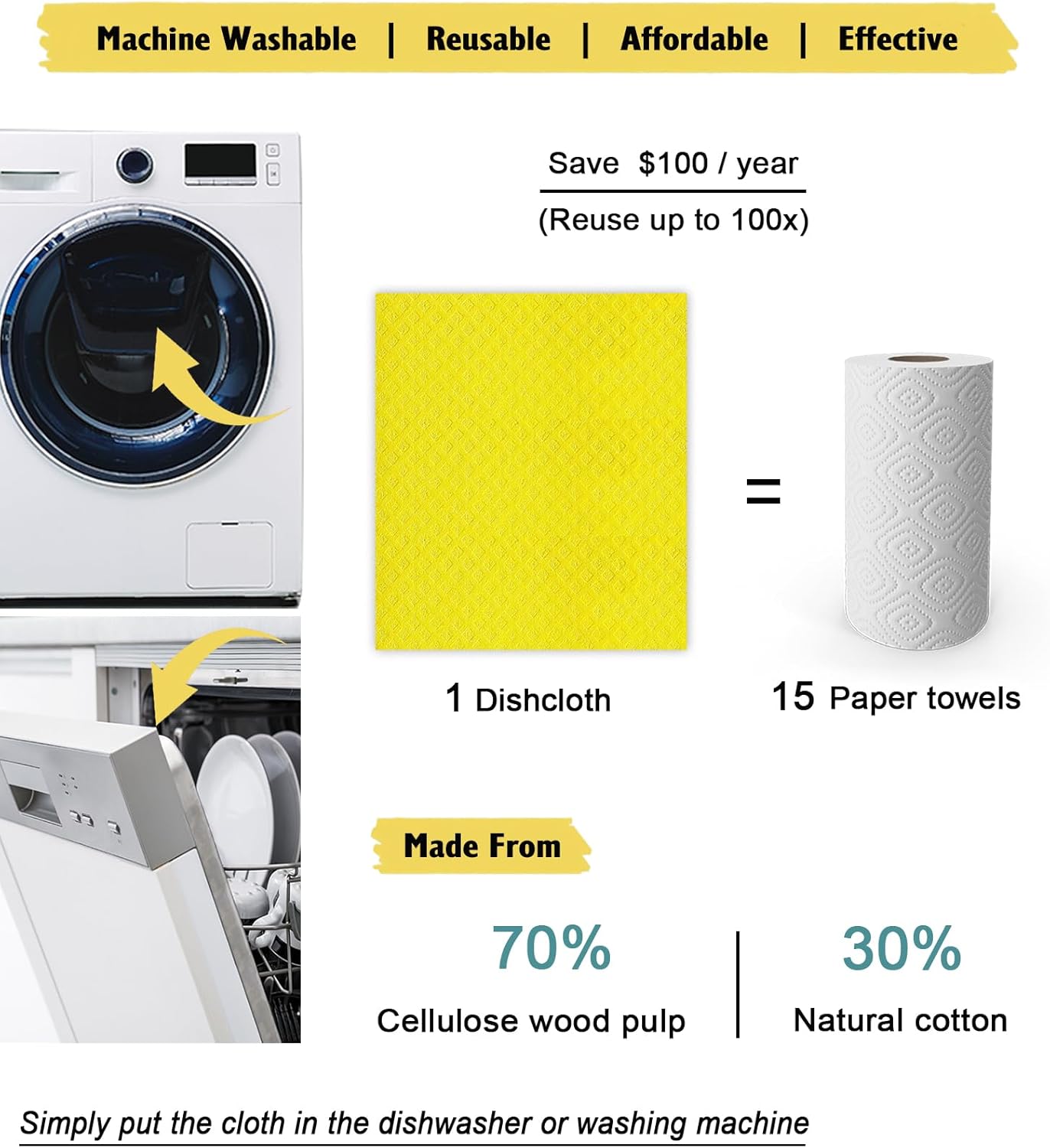 MoLKENE Swedish Dish Cloths - 10 Pack Reusable Kitchen Dishcloths - Ultra Absorbent Dish Towels for Washing Dishes - Cellulose Sponge Cloth Cleaning Rag - Assorted