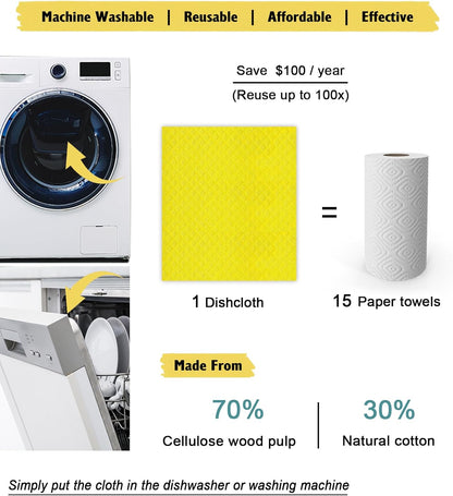 MoLKENE Swedish Dish Cloths - 10 Pack Reusable Kitchen Dishcloths - Ultra Absorbent Dish Towels for Washing Dishes - Cellulose Sponge Cloth Cleaning Rag - Assorted