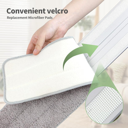 CQT Commercial Flat Microfiber Floor Mop Cleaning System 18" Inch Wet Dry and Dust Hardwood with 4 Washable Pads Cleaner for Laminate Tile Stainless Steel Handle and Extension (PT12-WET)