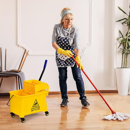ARLIME Mop and Bucket Set with Wringer On Wheels, 21 Quart Capacity Portable Wringer Trolley on Wheels, Side Press Floor Cleaning Wavebrake w/Handle, Mop Bucket for Home, Commercial, Restaurants