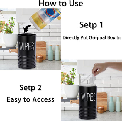 Kokone Wipes Dispenser Farmhouse Wipes Container with Matte Finish Compatible for Clorox Lysol Sturdy Galvanized Iron Wipes Holder for Kitchen,Bathroom,Office,School Table Countertop,Black