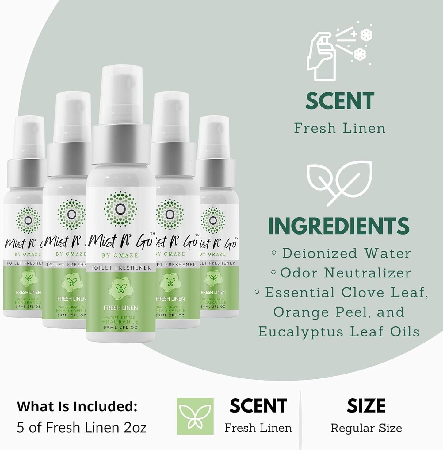 Mist N’ Go by Omaze Travel Bathroom Spray for Toilet Spray Odor Eliminator - Travel Toilet Spray for Bathroom Air Freshener Spray for Bathroom Deodorizer - Clean Mix, Travel Size (1oz x2)
