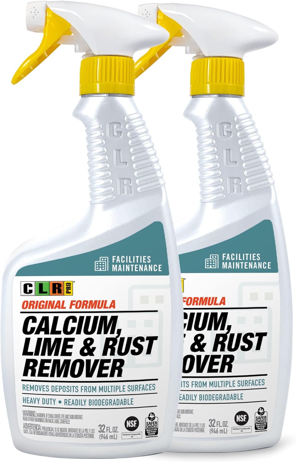 CLR PRO Calcium, Lime & Rust Remover, 32 oz. Spray Bottle, Pack of 2, Quickly Removes Calcium, Lime, Hard Water Deposits and Surface Rust Stains