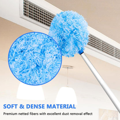 Ceiling Fan Cleaner Duster Reusable Microfiber Ceiling Fan Blade Cleaner Removable Duster with Extension Pole Adjusts 13 to 49.7 Inch for Cleaning Walls Bookshelves Furniture Door Window Top (Blue)