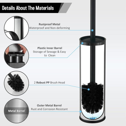 BGL Stainless Steel Toilet Brush with Holder, 2 Black Bristle Heads