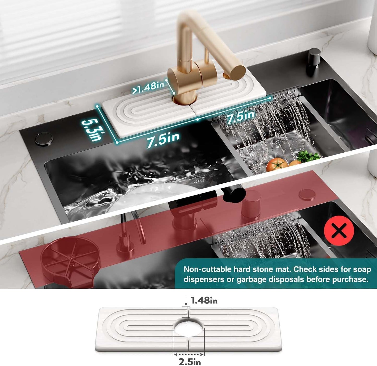 Eormoe Faucet Mat for Kitchen Sink – Diatomite Stone Drying Mat & Sink Protectors, Prevent Moisture – Sink Splash Guard Water-Absorbing Stone Tray for Bathroom Counter (Light Grey, 23.6" x 3.9")